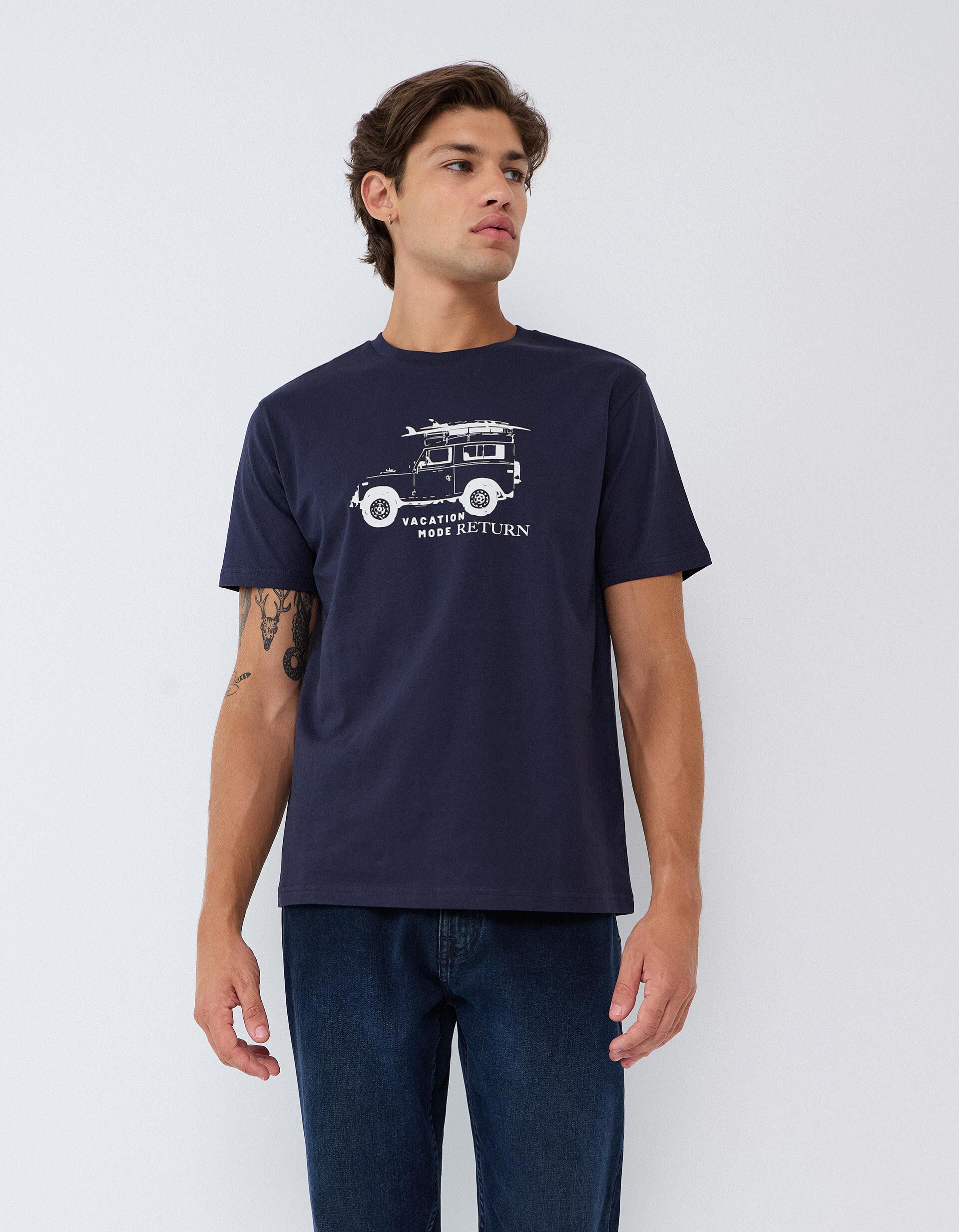 Comprar Online T-shirt Jersey Estampada, Homem, Azul Escuro