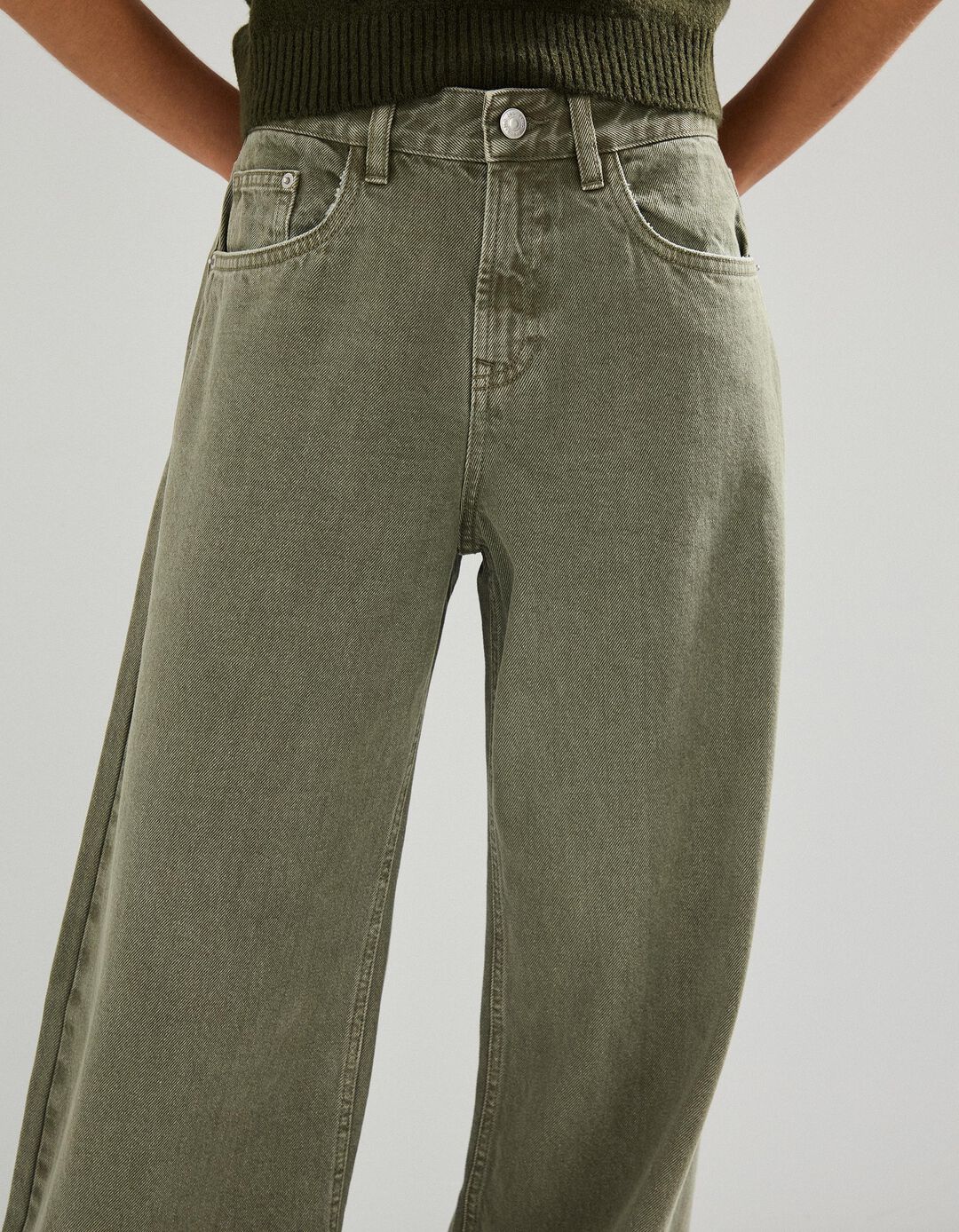 Calças de Ganga 'Straight Fit', Mulher, Verde Escuro