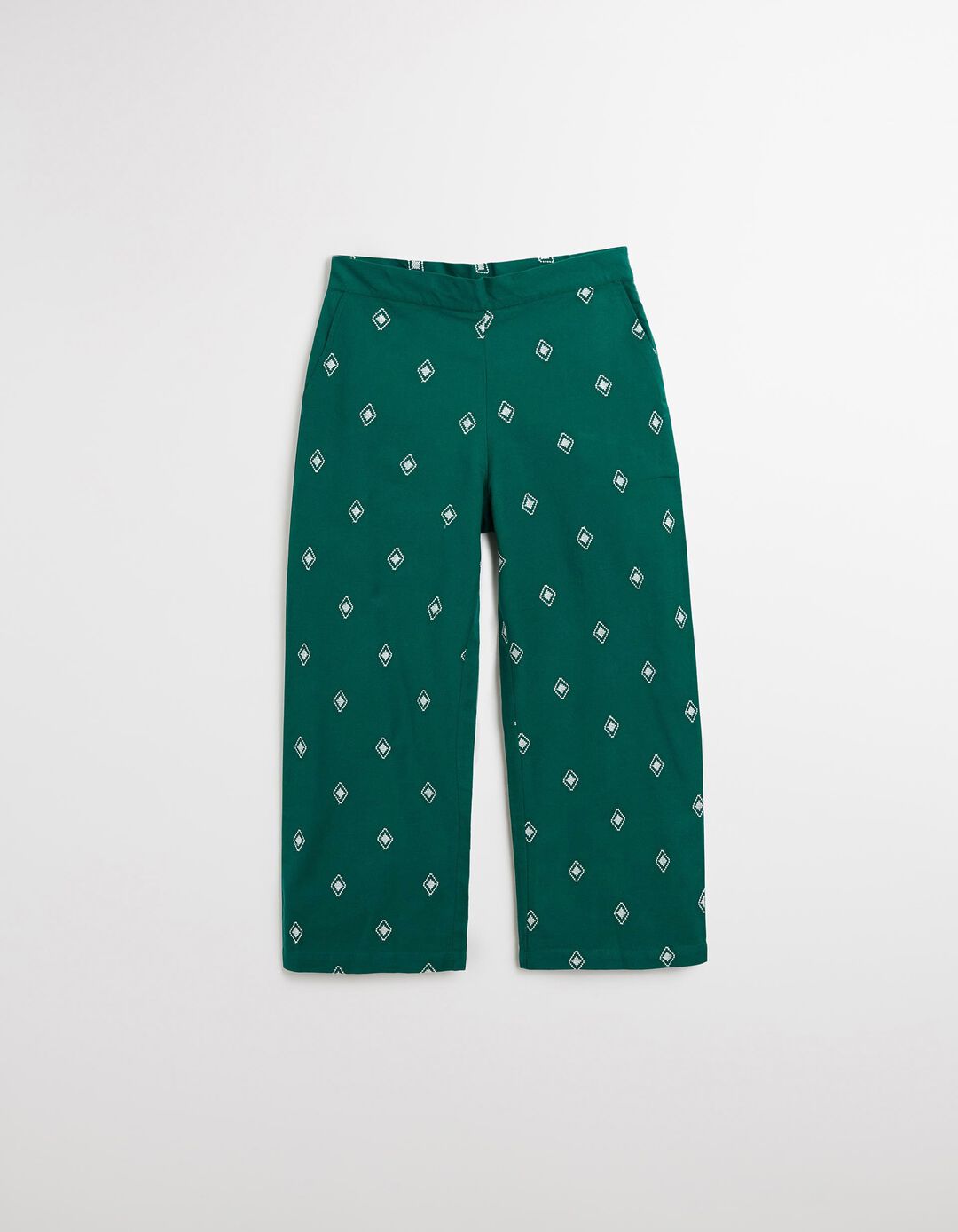 Calças Culotte com Linho, Mulher, Verde 