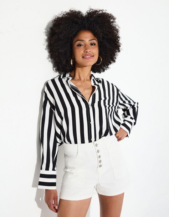 Comprar Online Calções de Ganga com Botões, Mulher, Branco 