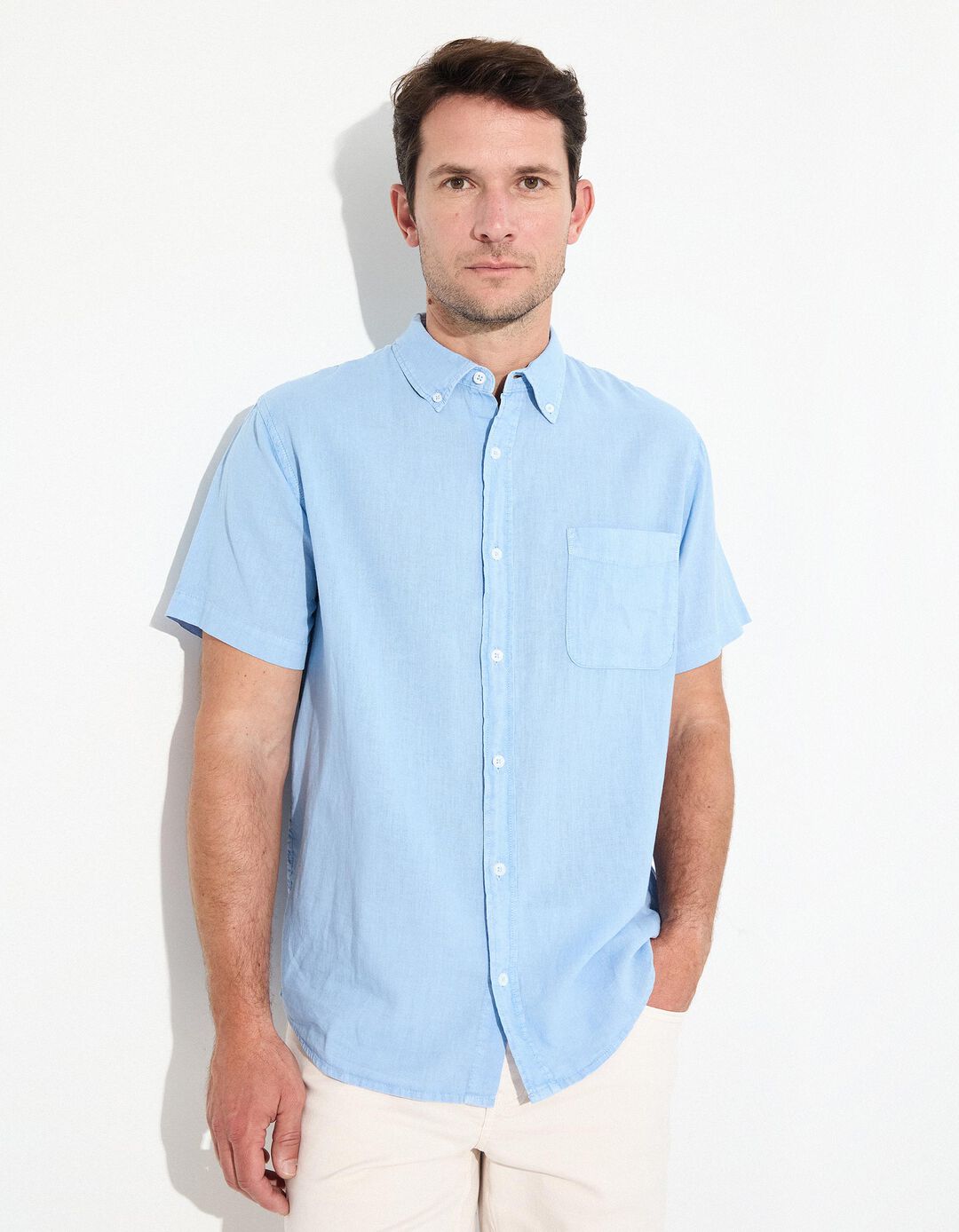 Camisa com Linho, Homem, Azul Claro