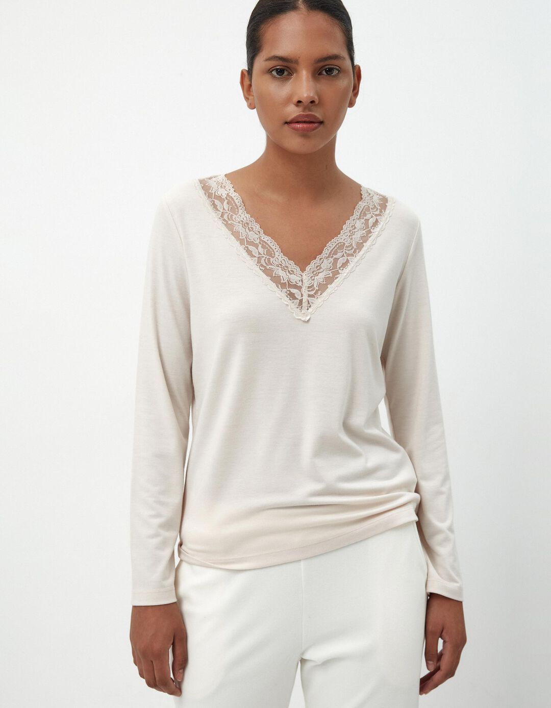 Camisola Interior Polar Renda, Mulher, Bege