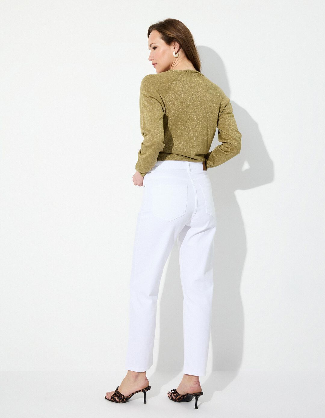 Calças de Ganga 'Tapered Mom Fit', Mulher, Branco