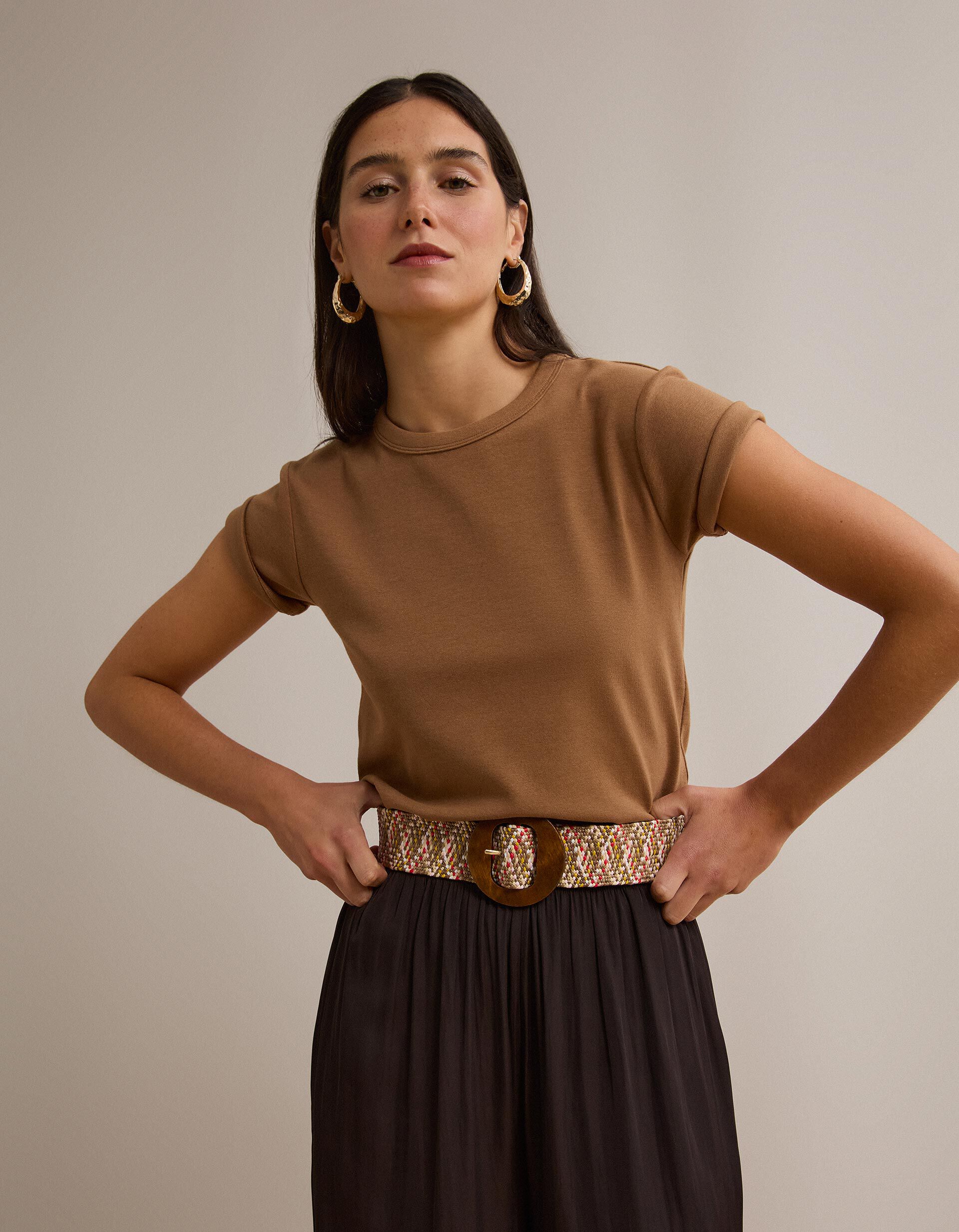 T-shirt Modal, Mulher, Castanho Claro