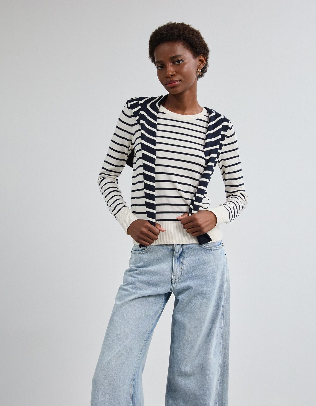 Camisola De Manga Comprida &Agrave;s Riscas, Mulher, Cru