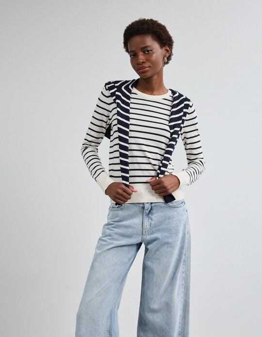 Comprar Online Camisola De Manga Comprida &Agrave;s Riscas, Mulher, Cru