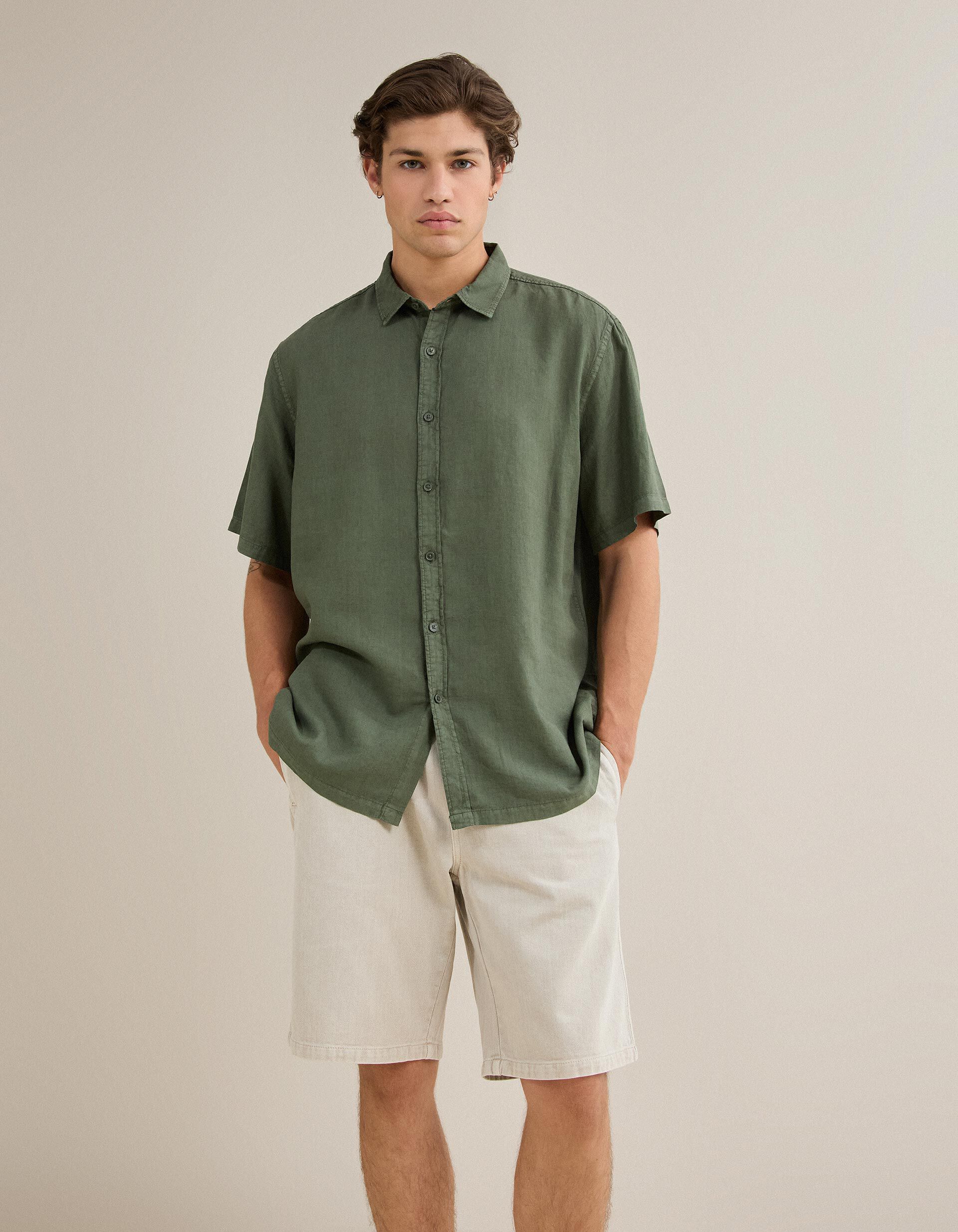 Camisa Com Linho, Homem, Verde Escuro