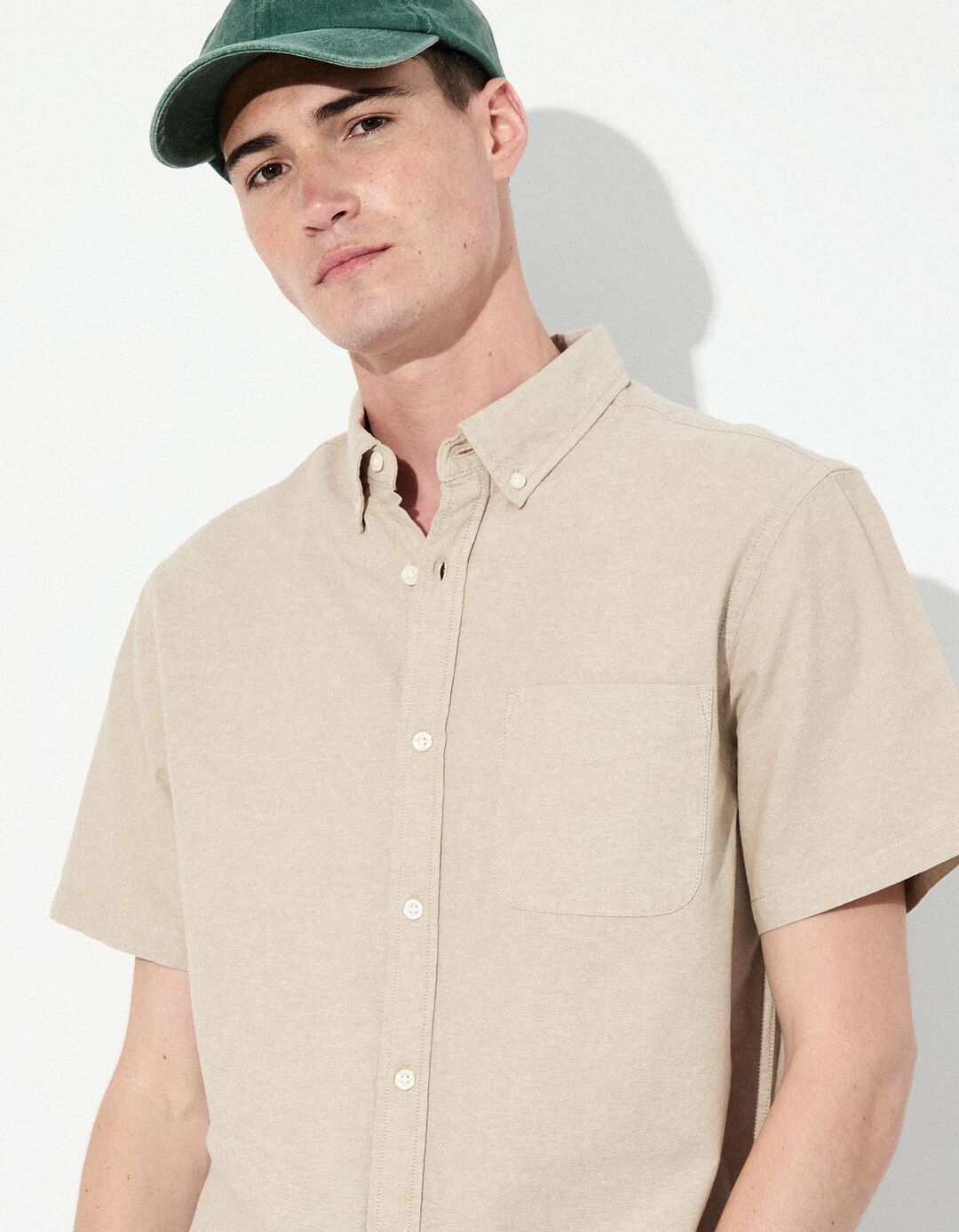 Camisa de Manga Curta, Homem, Bege 