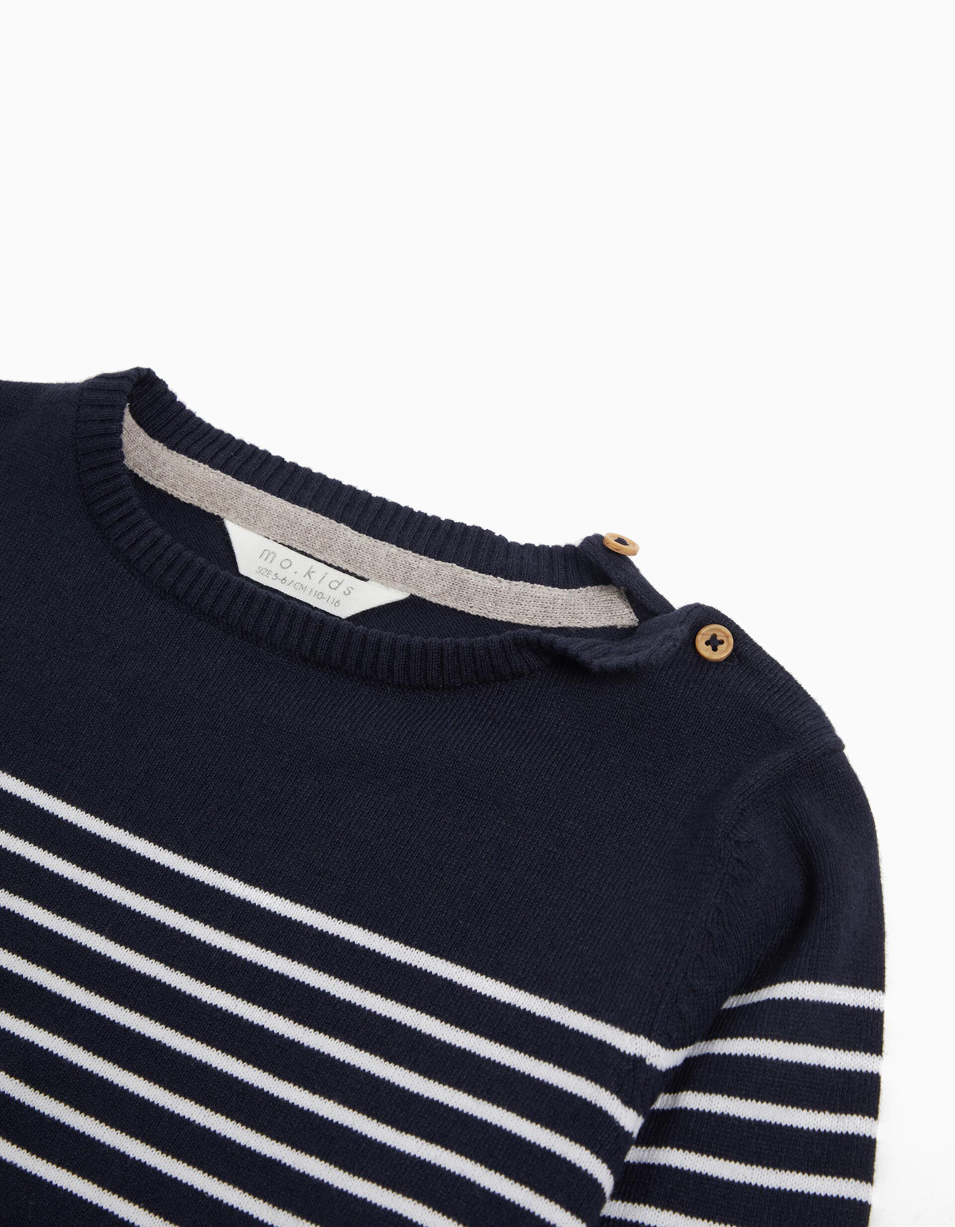 Comprar Online Camisola de Malha Riscas, Beb&eacute; Menino, Azul Escuro