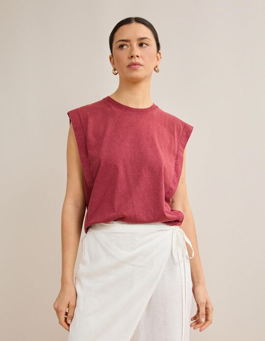 Comprar Online T-shirt Manga Cava, Mulher, Vermelho Escuro