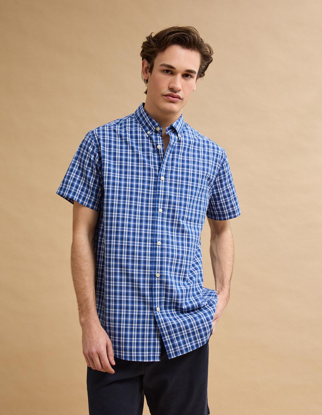 Camisa Manga Curta, Homem, Azul Escuro