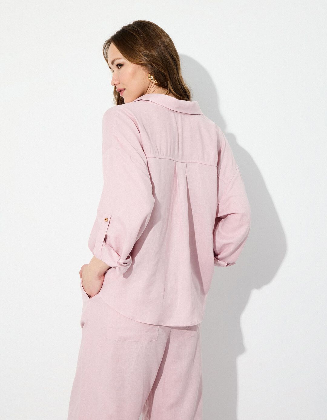 Blusa com Linho, Mulher, Roxo Claro