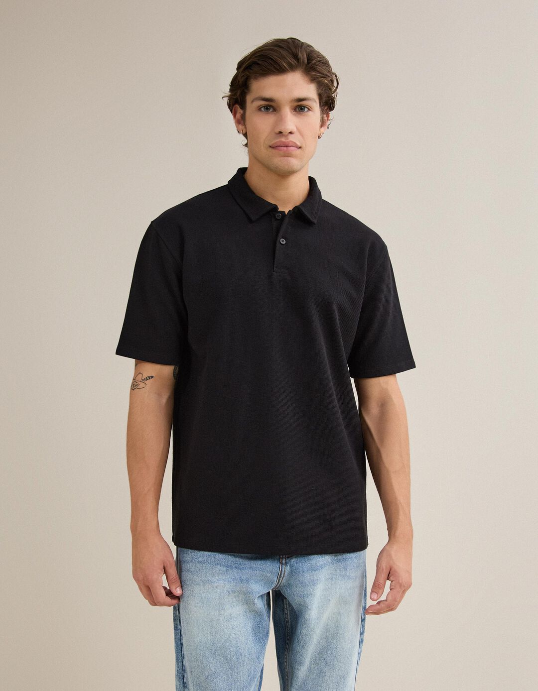 Polo Estruturado, Homem, Preto