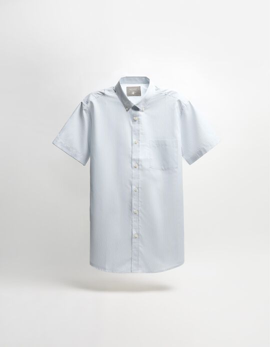 Comprar Online Camisa de Manga Curta Riscas, Homem, Azul Claro