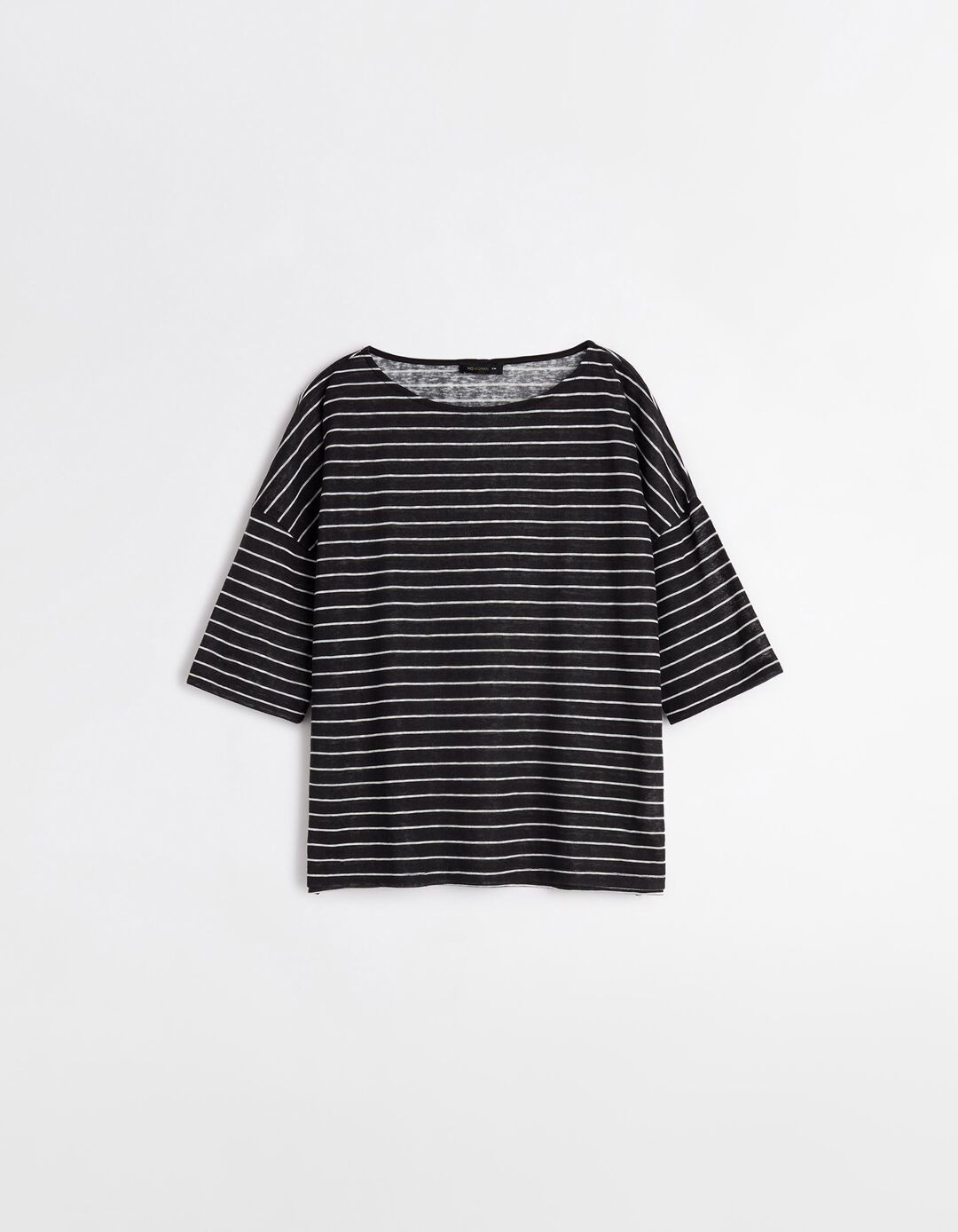 T-shirt de Manga Comprida Riscas, Mulher, Preto