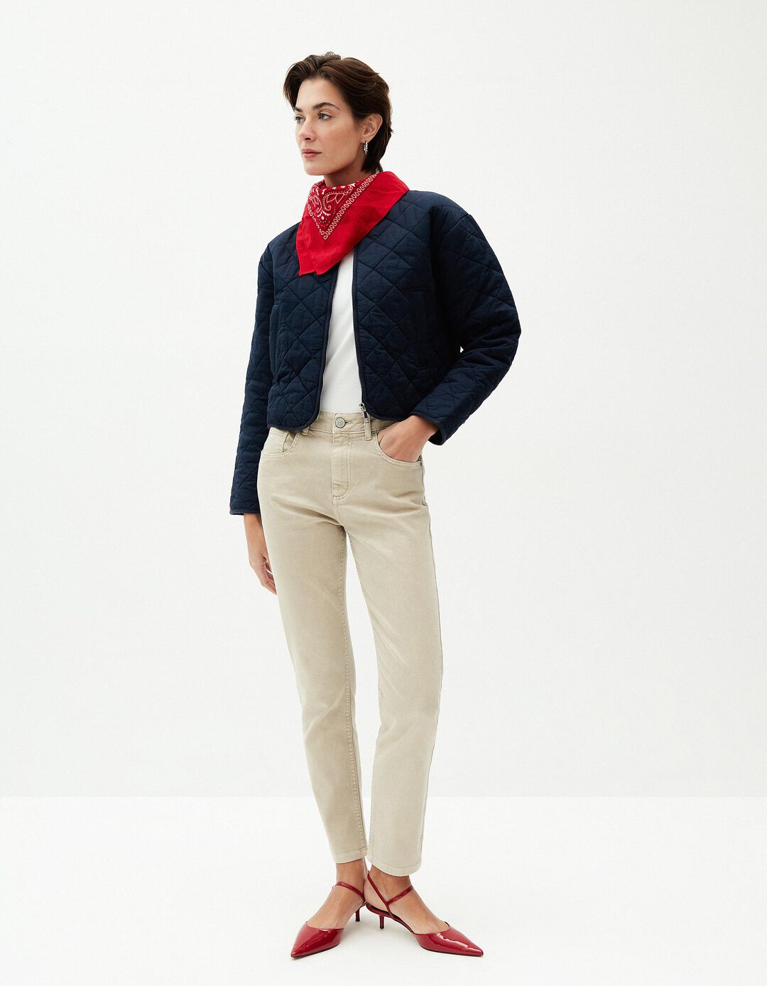 Jeans Slim Fit, Mulher, Bege Claro