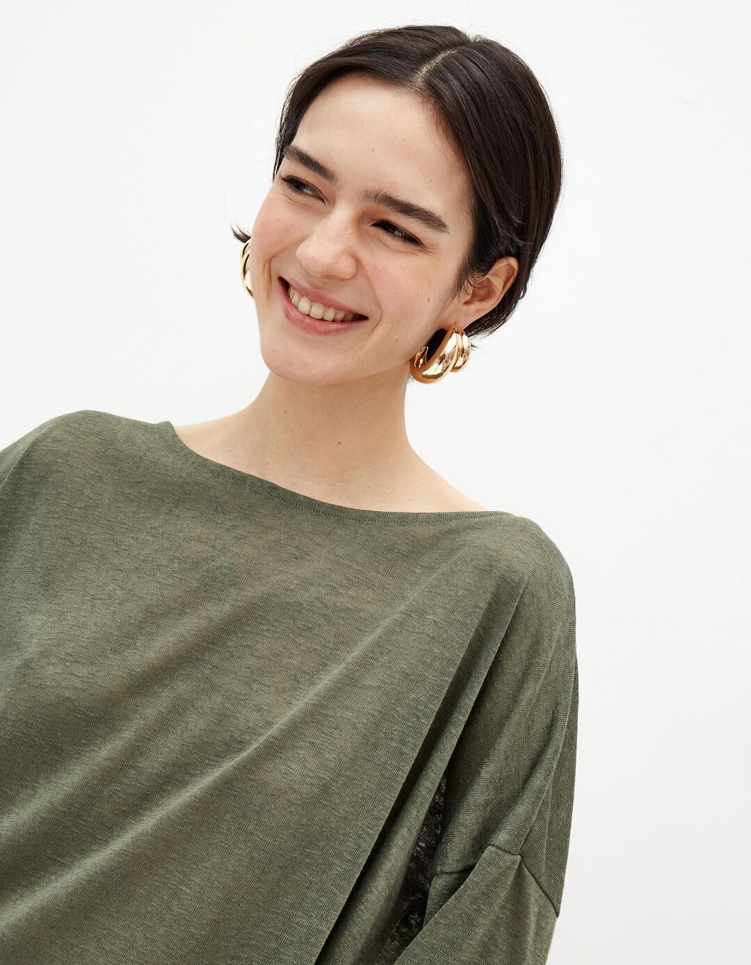T-shirt de Manga Comprida, Mulher, Verde Escuro