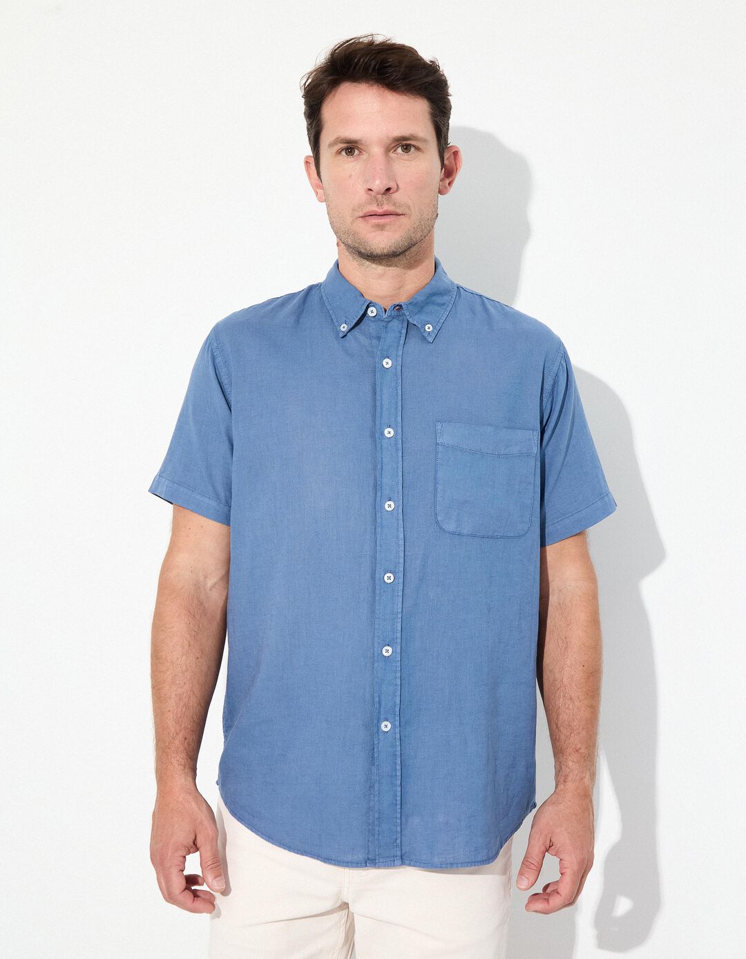 Camisa com Linho, Homem, Azul 
