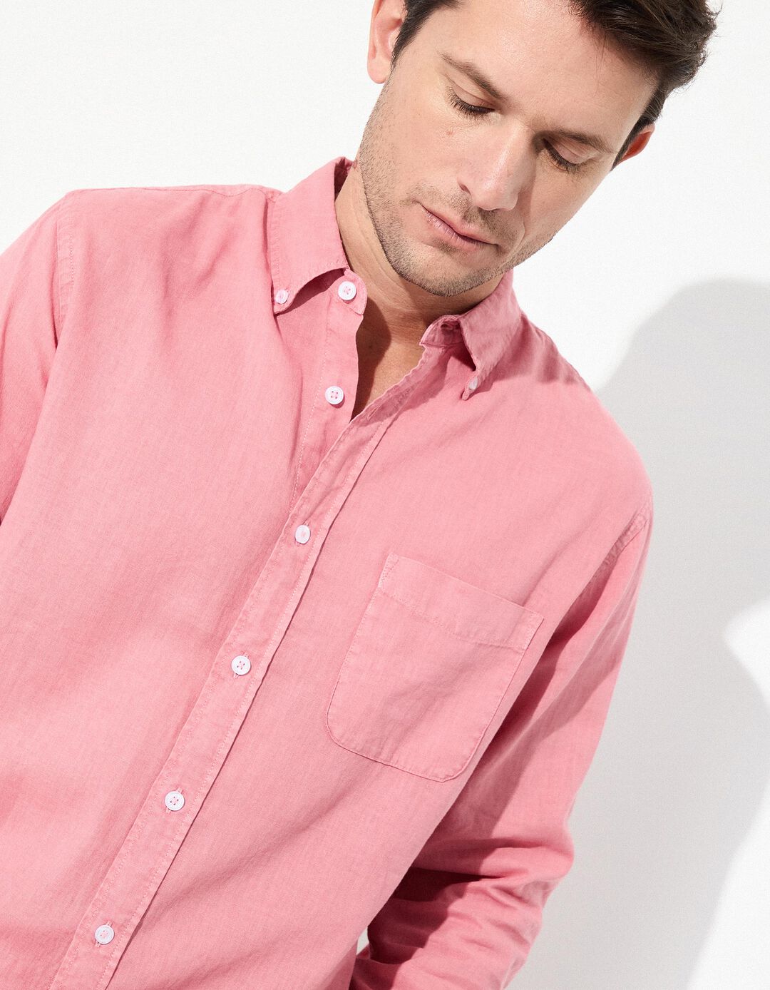 Camisa com Linho, Homem, Rosa Escuro