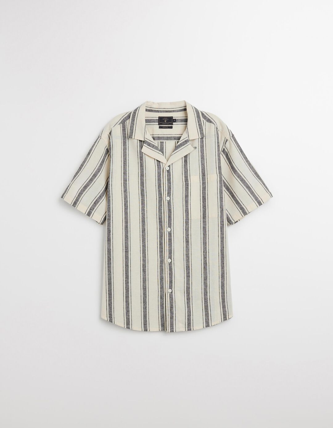 Camisa de Riscas com Linho, Homem, Azul Escuro