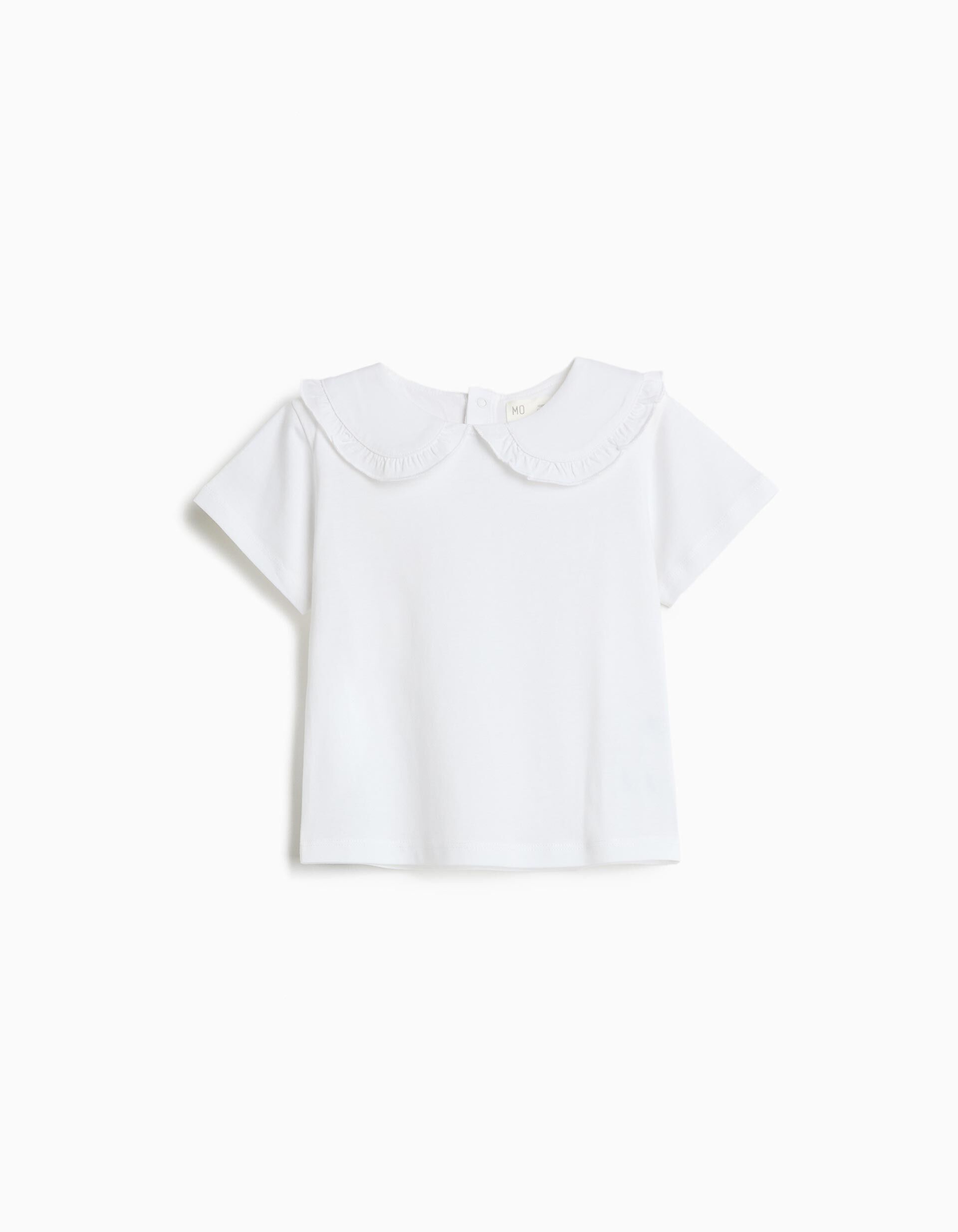 T-shirt Com Gola, Menina, Branco