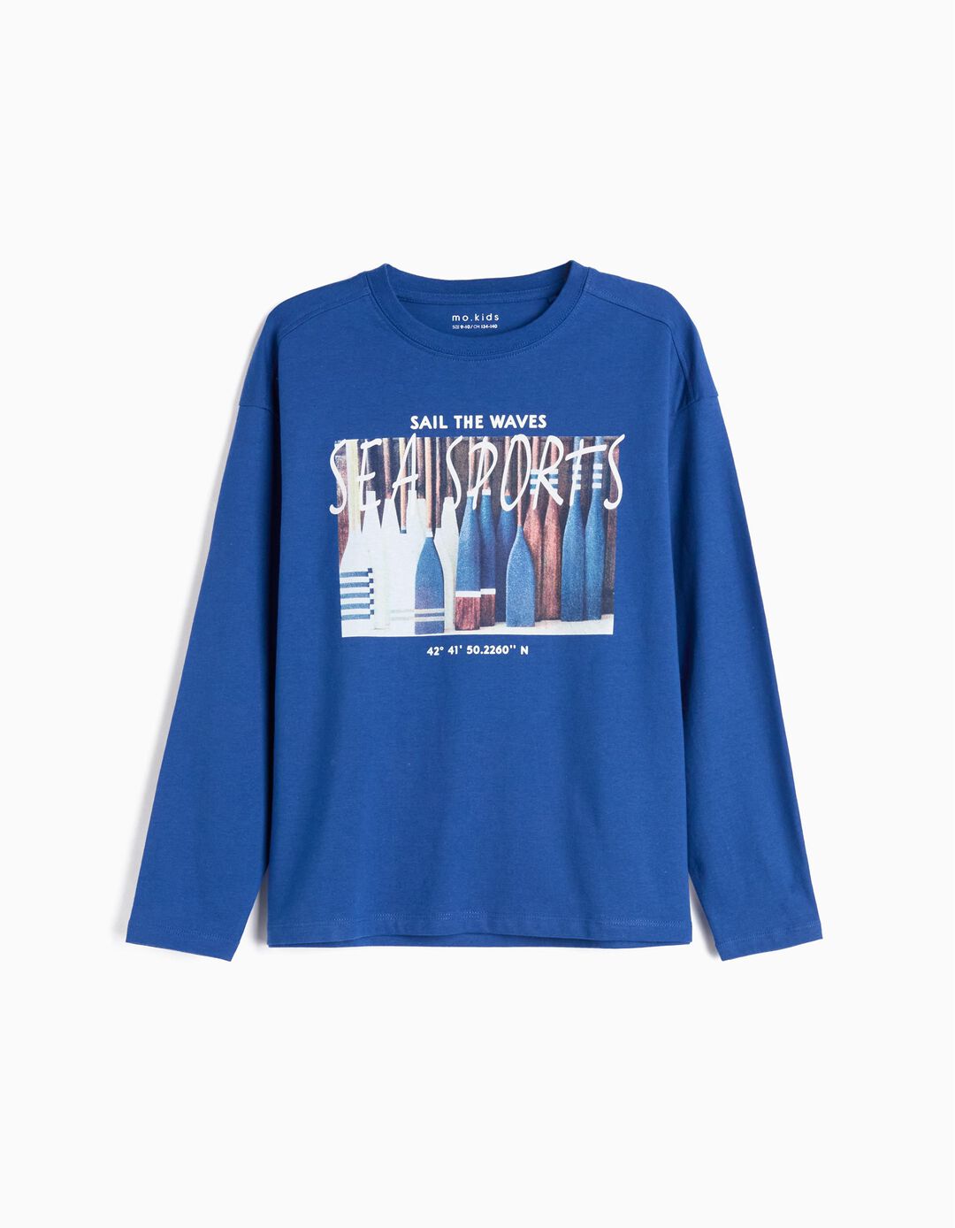 T-shirt de Manga Comprida Estampado, Menino, Azul Escuro