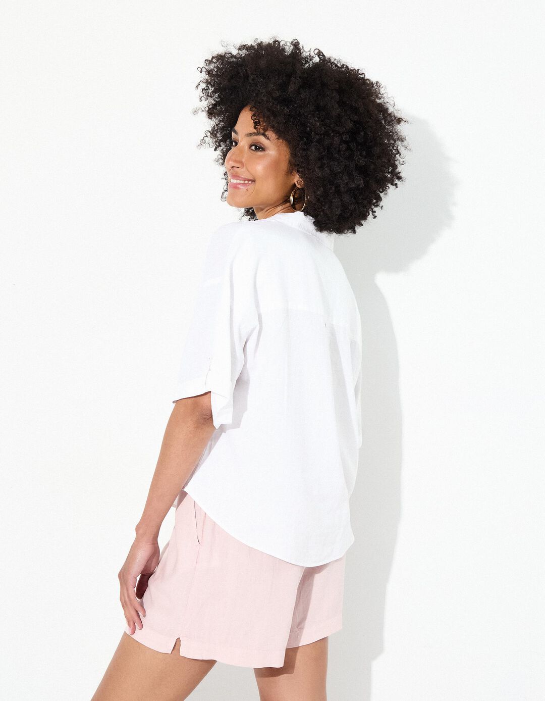 Camisa Curta com Linho, Mulher, Branco