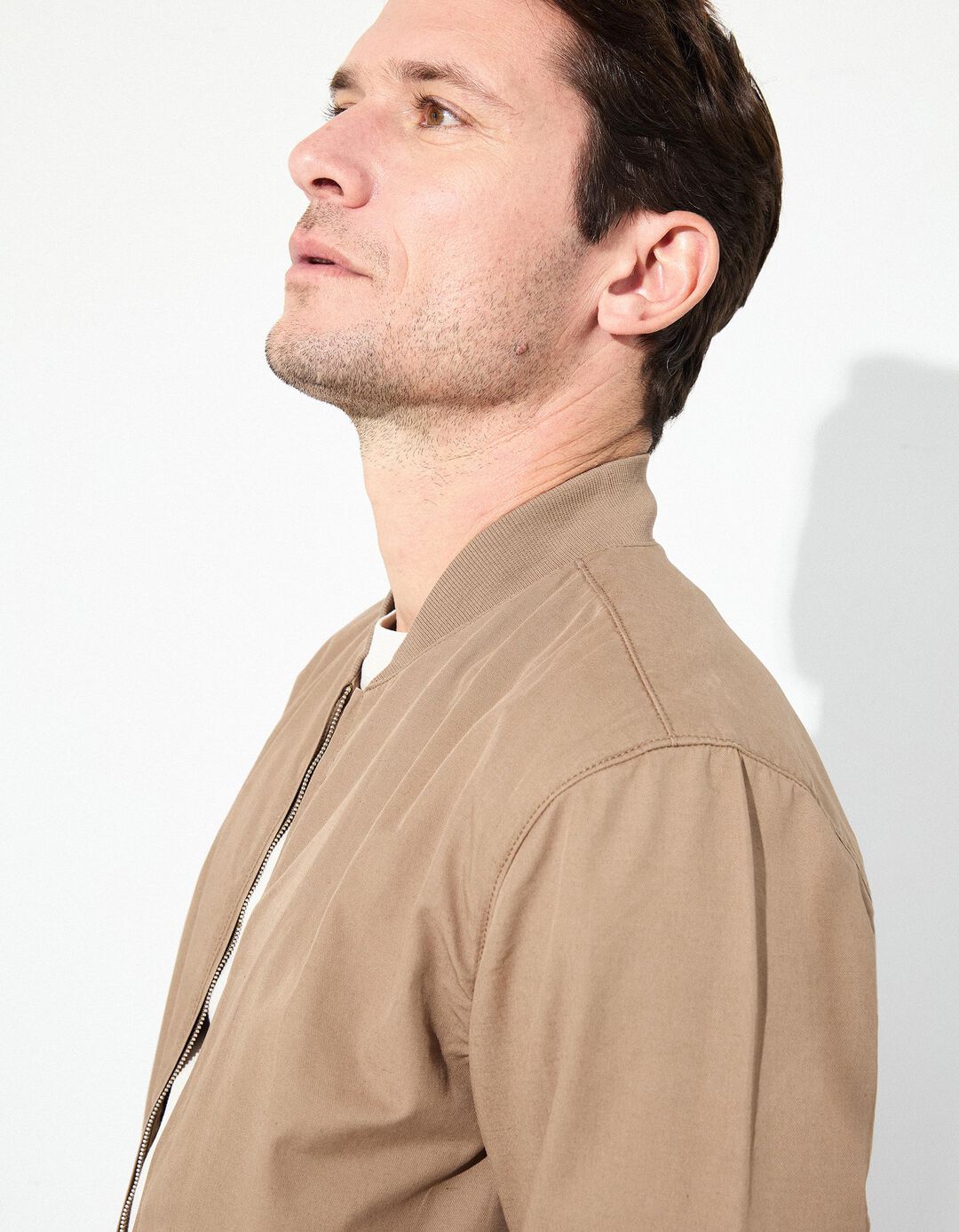 Casaco Bomber com Linho, Homem, Bege 