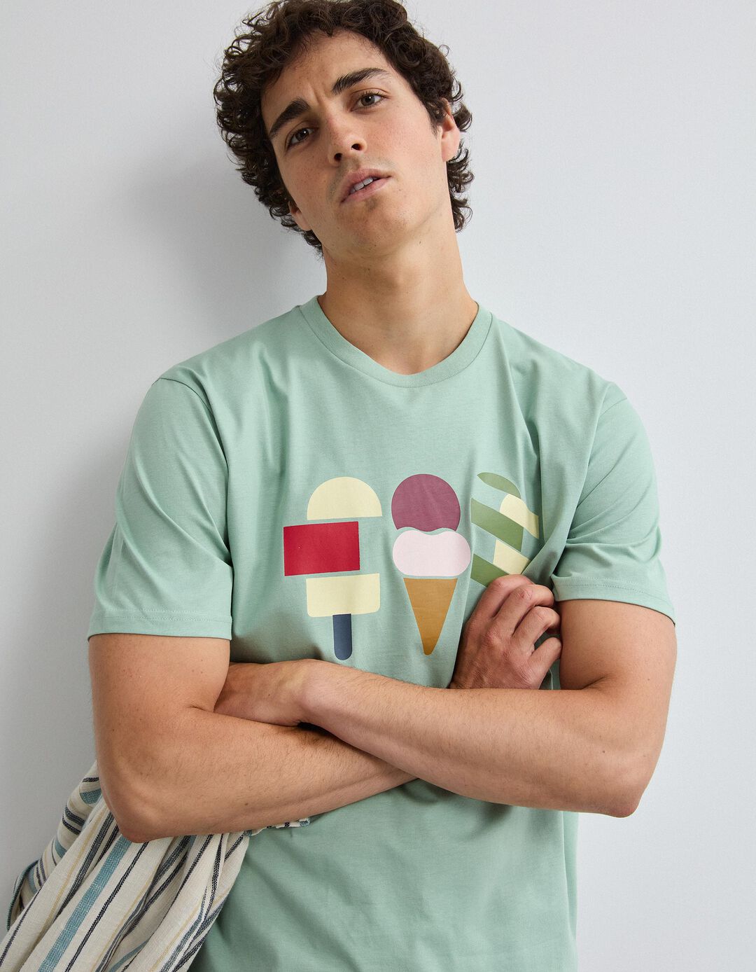 T-shirt Jersey Estampada, Homem, Verde Claro