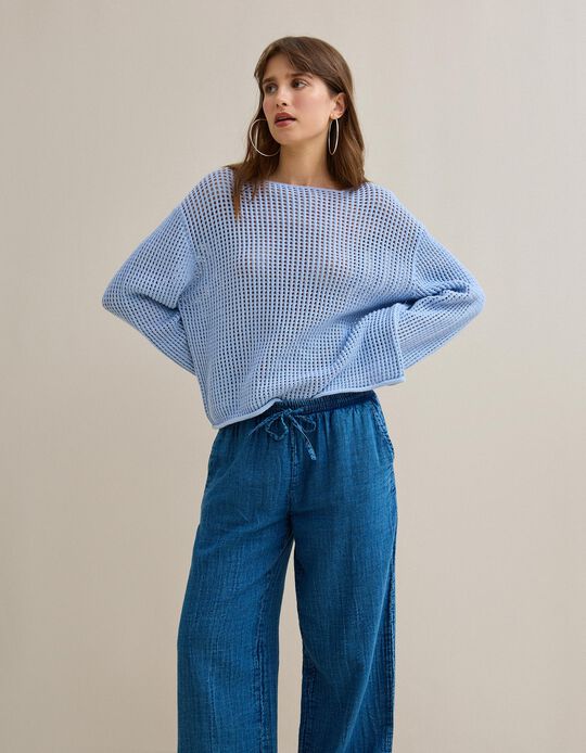 Comprar Online Camisola de Malha Crochet, Mulher, Azul