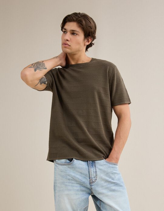 Comprar Online T-shirt Em Malha Tricotada, Homem, Verde Escuro