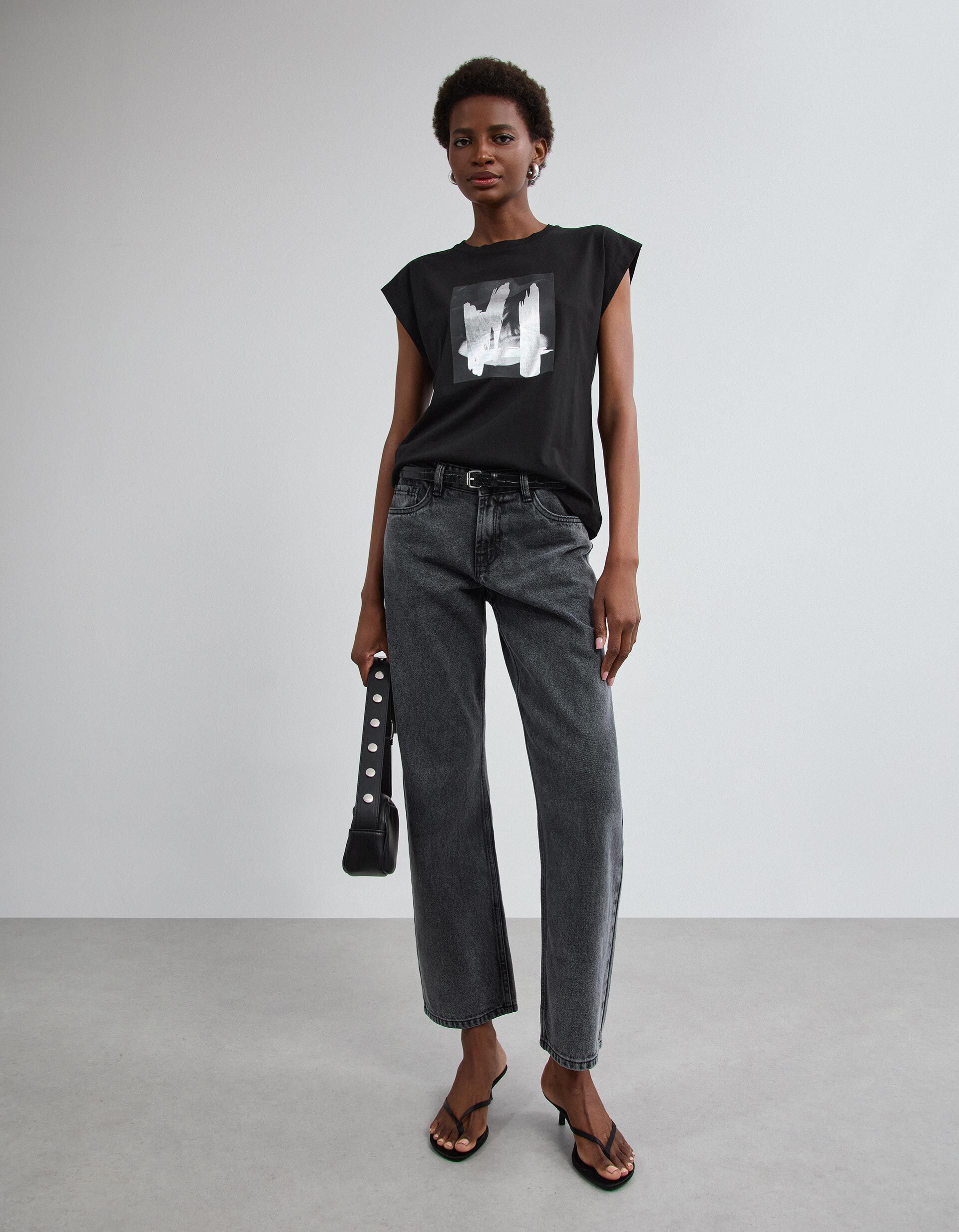 Comprar Online T-shirt Com Estampado Foil, Mulher, Preto