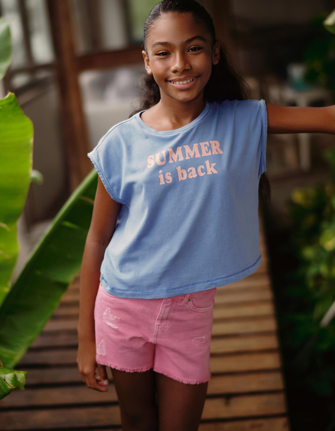 T-shirt Estampada, Menina, Azul