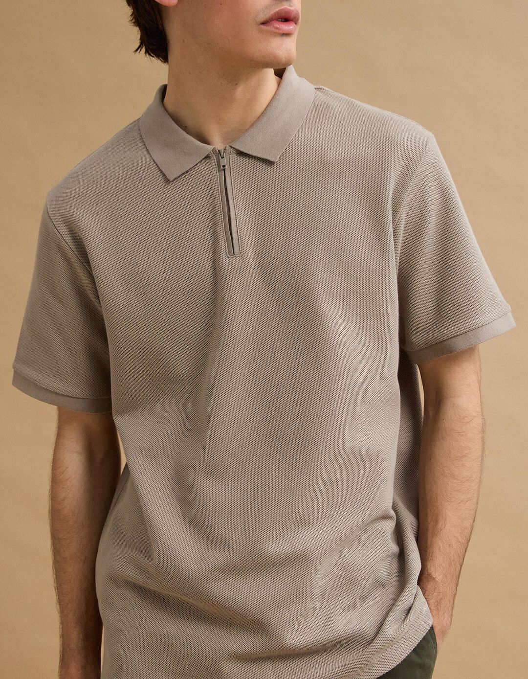 Polo com Fecho, Homem, Bege