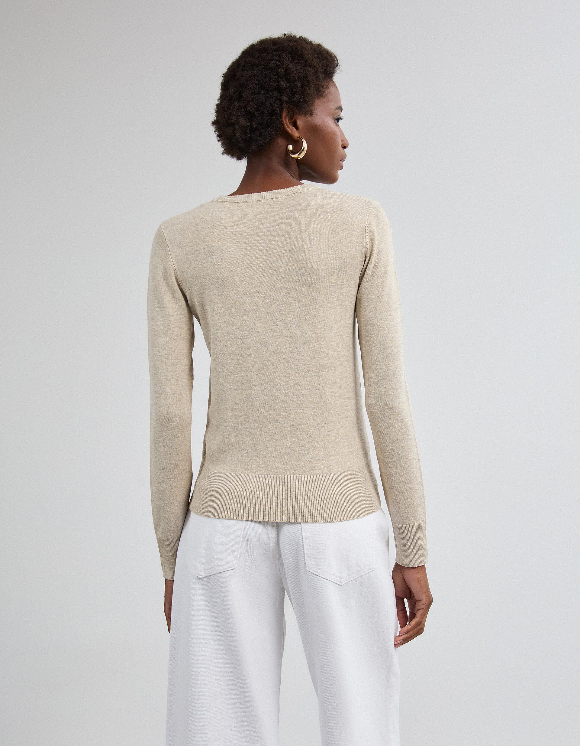Comprar Online Camisola Tricotada, Mulher, Bege Claro