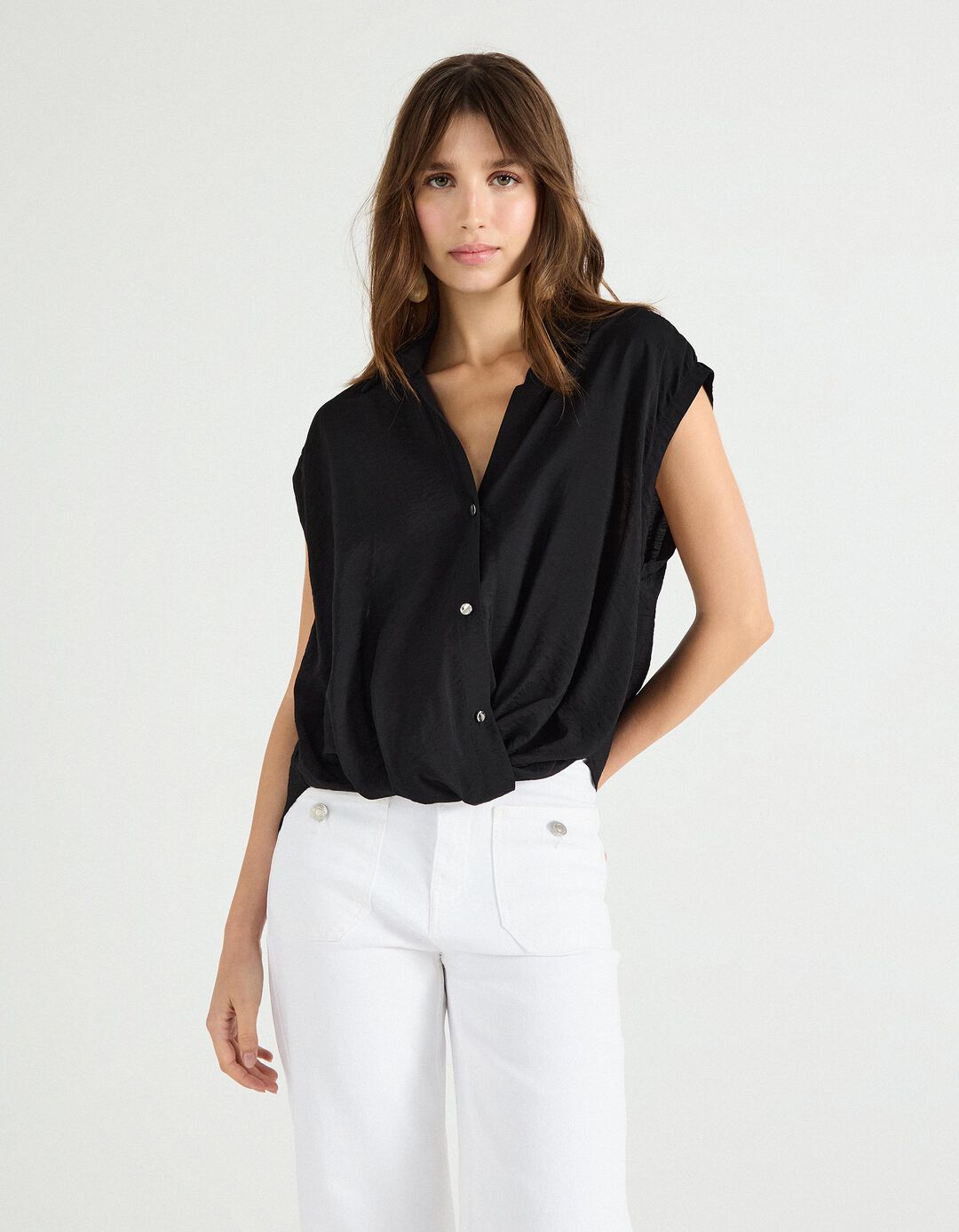 Blusa com Nó, Mulher, Preto