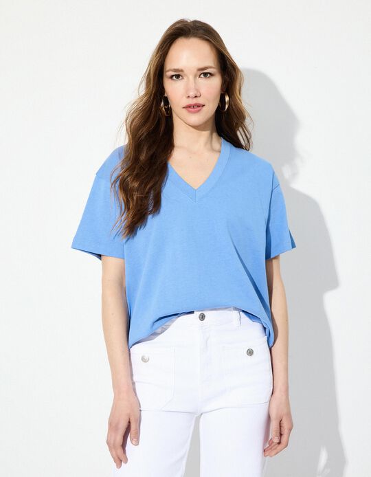 Comprar Online T-shirt Decote em V, Mulher, Azul