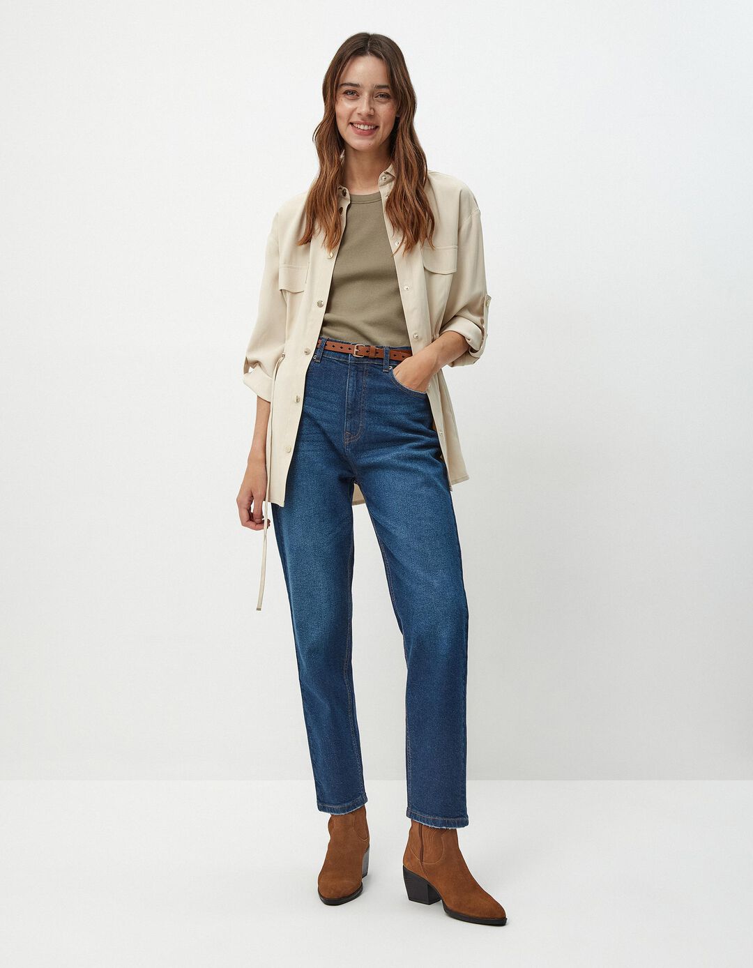 Calças de Ganga 'Tapered Mom Fit', Mulher, Azul Escuro