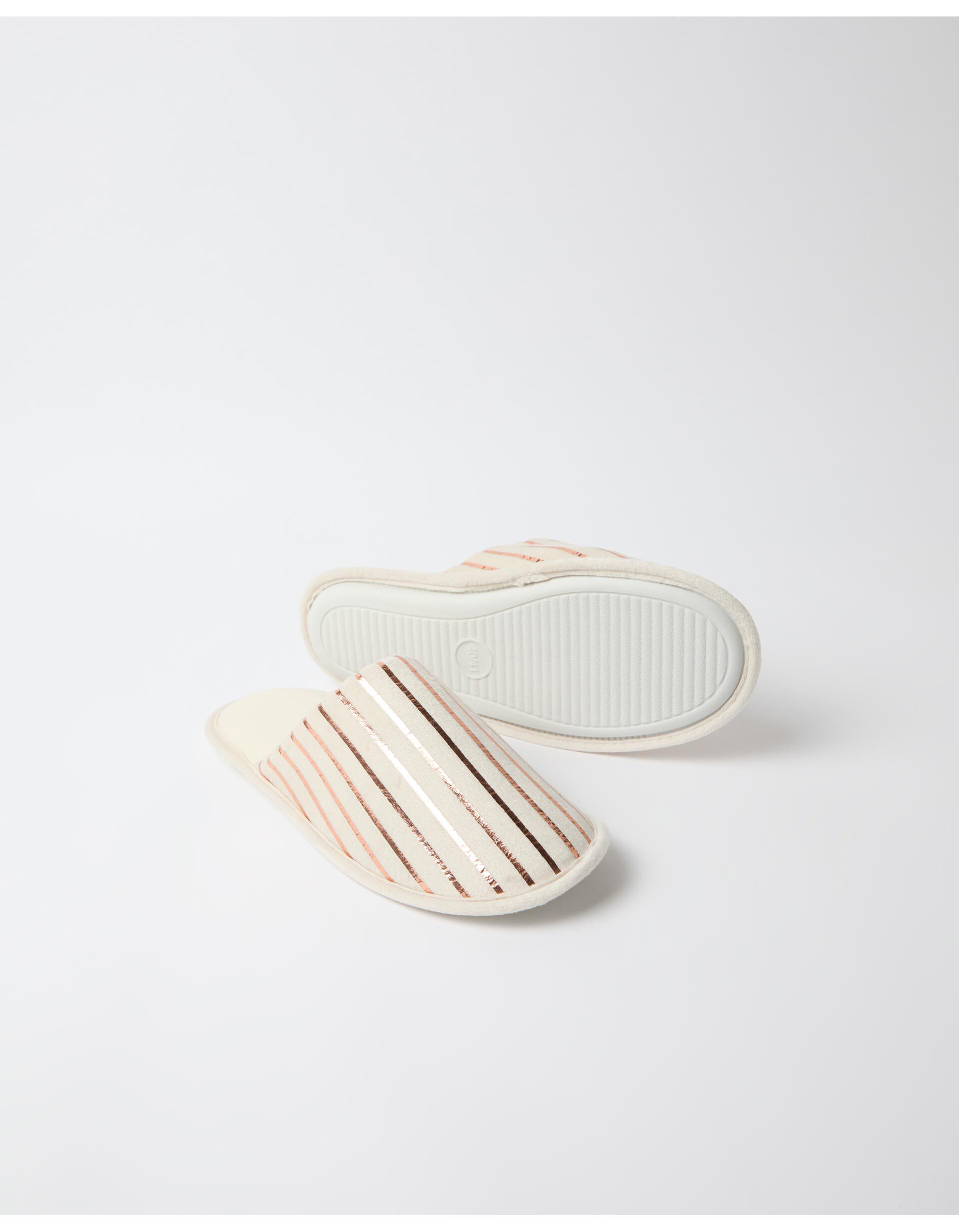 Comprar Online Chinelos De Quarto &Agrave;s Riscas, Mulher, Bege