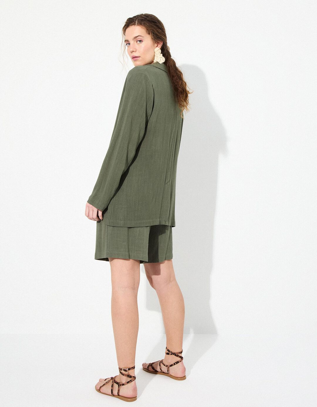 Blazer com Linho, Mulher, Verde Escuro