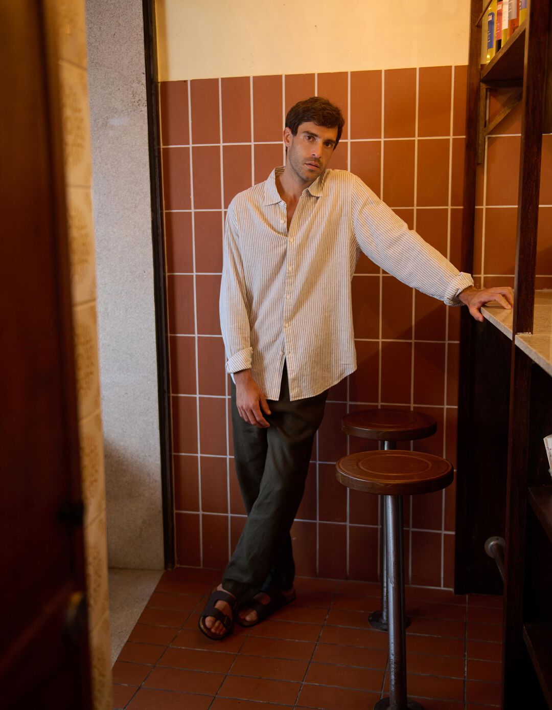 Camisa Riscas com Linho, Homem, Branco