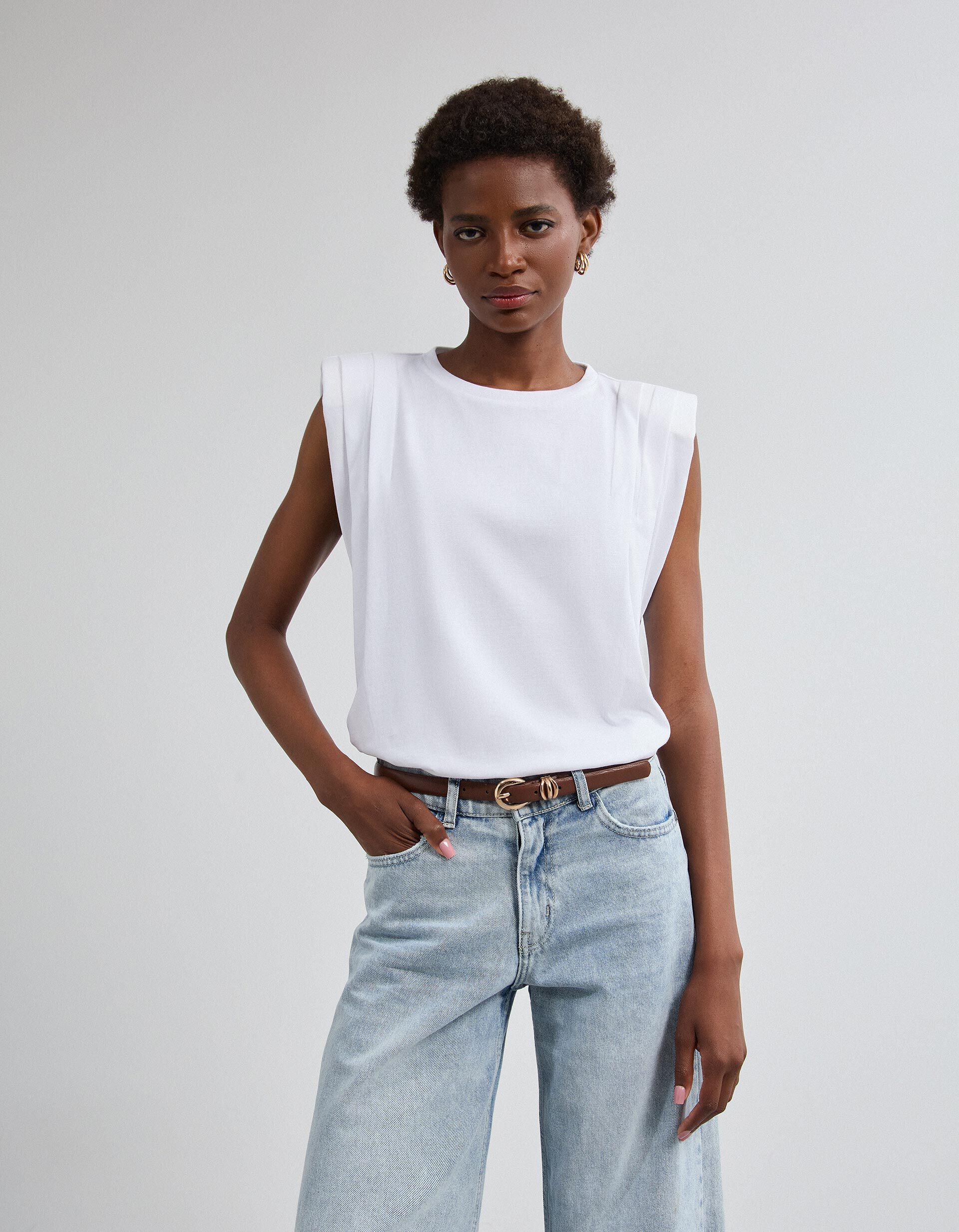 Comprar Online T-shirt Com Ombreiras, Mulher, Branco