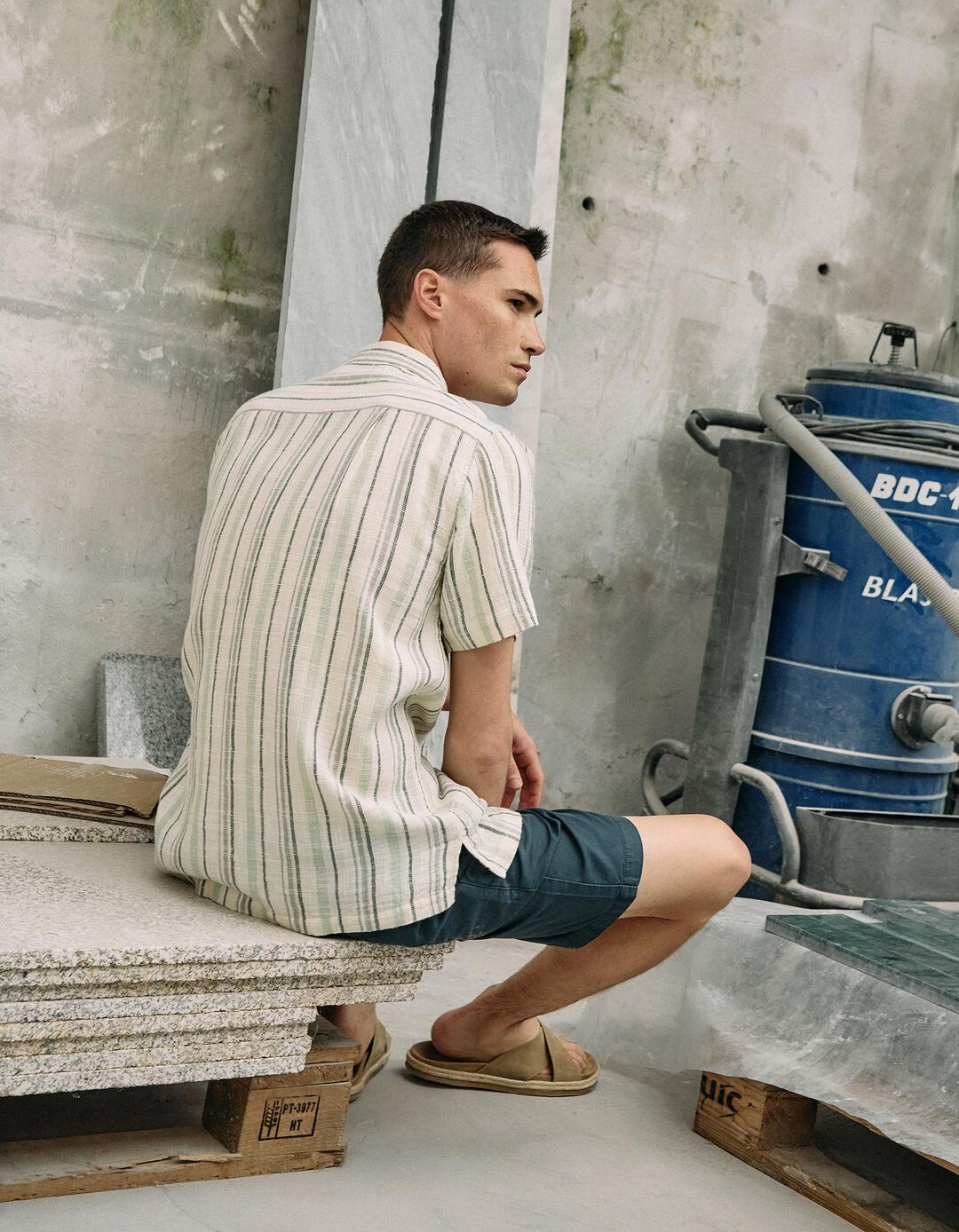 Camisa com Riscas, Homem, Verde