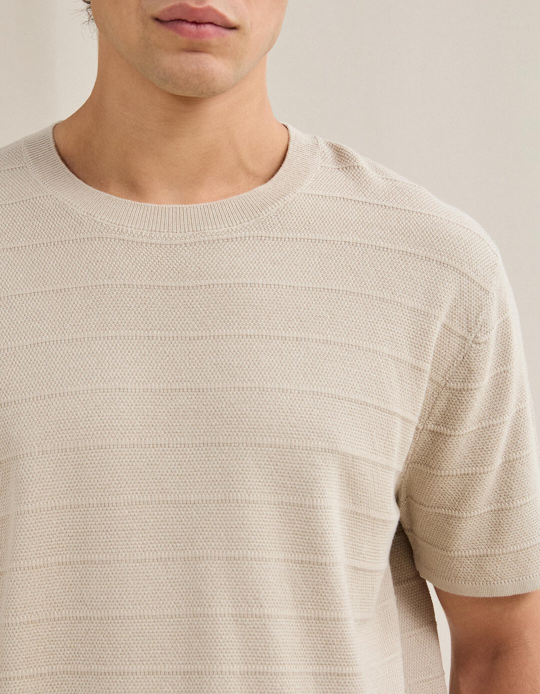 T-shirt Em Malha Tricotada, Homem, Bege