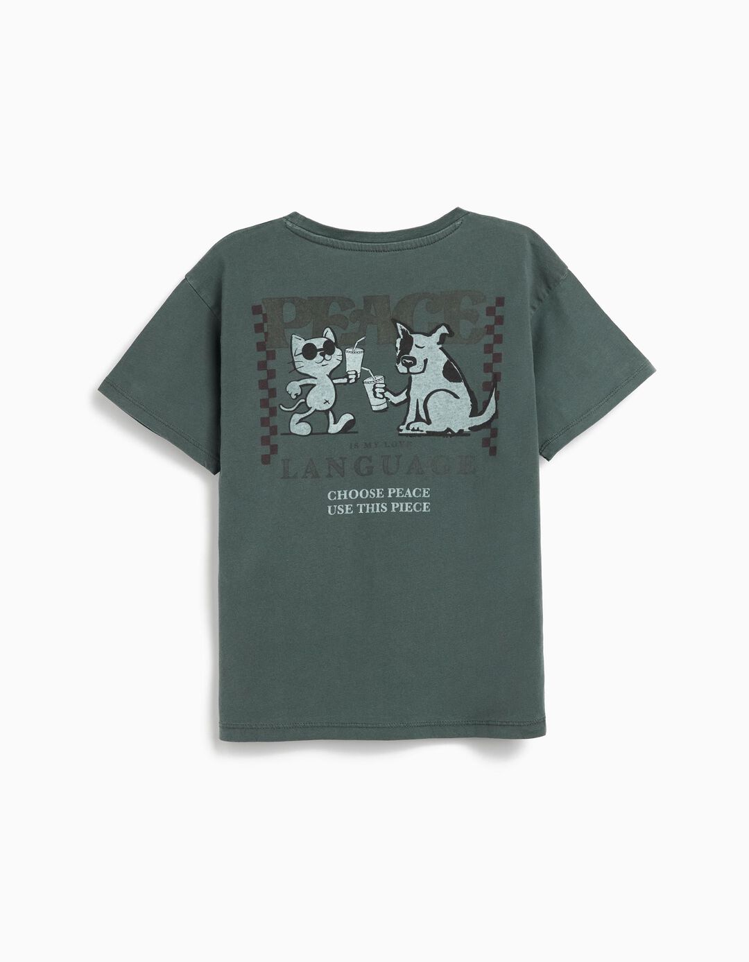 T-shirt 'Peace Language', Menino, Verde Escuro