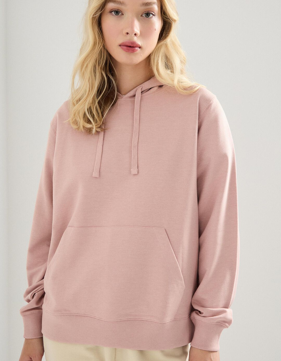 Sweatshirt com Capuz, Mulher, Rosa Claro