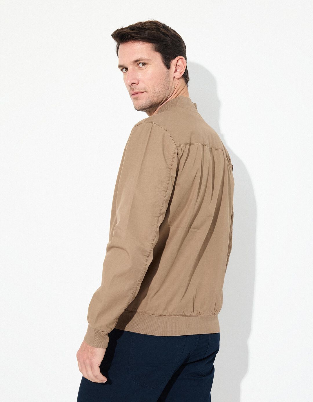 Casaco Bomber com Linho, Homem, Bege 