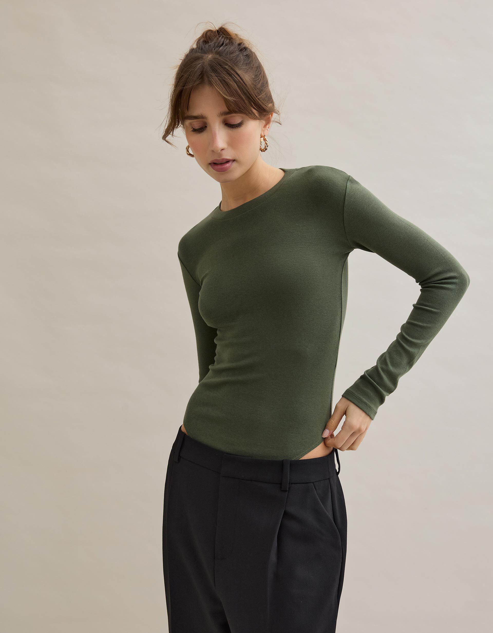 Comprar Online Body de Manga Comprida, Mulher, Verde Escuro