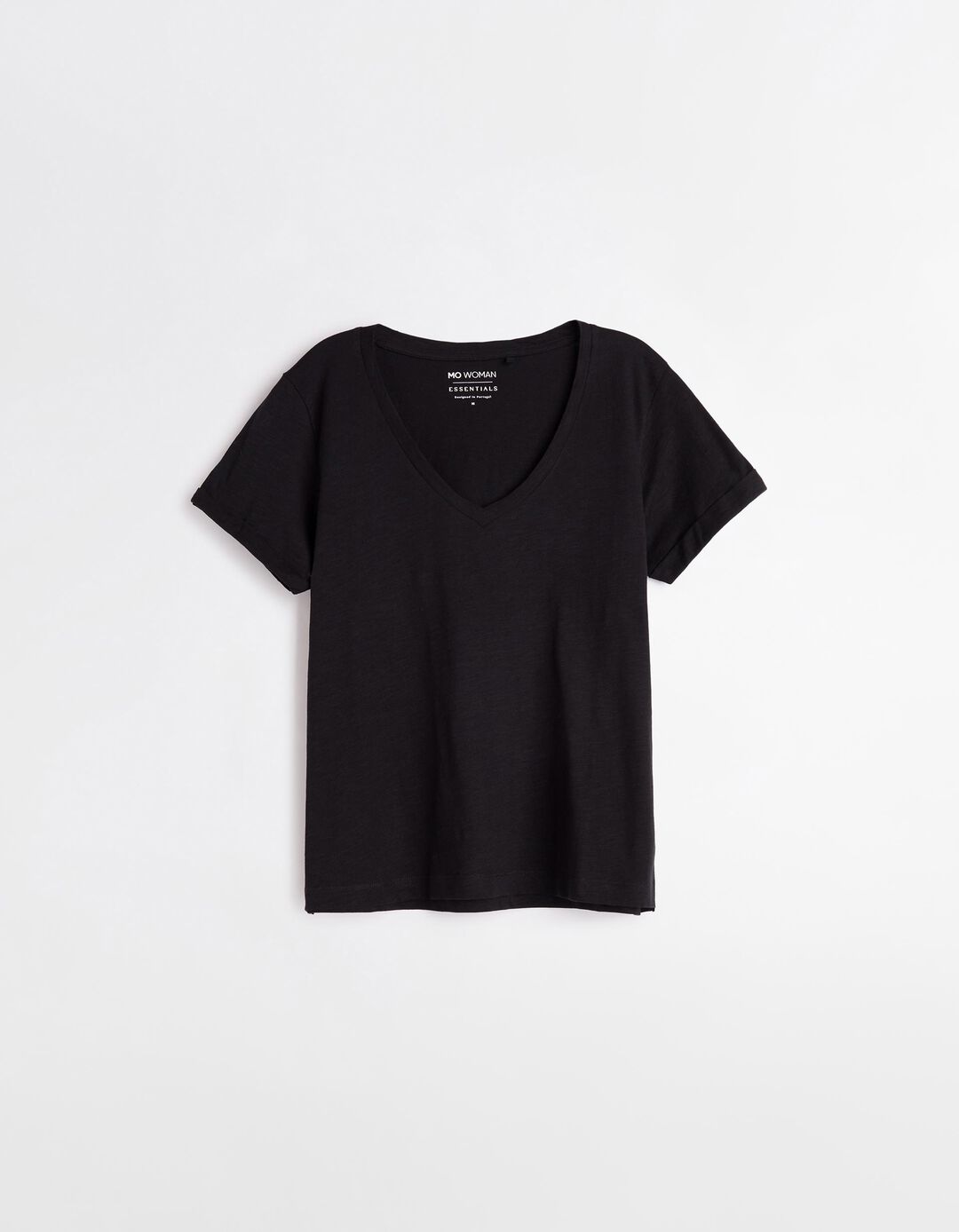T-shirt Decote em V, Mulher, Preto