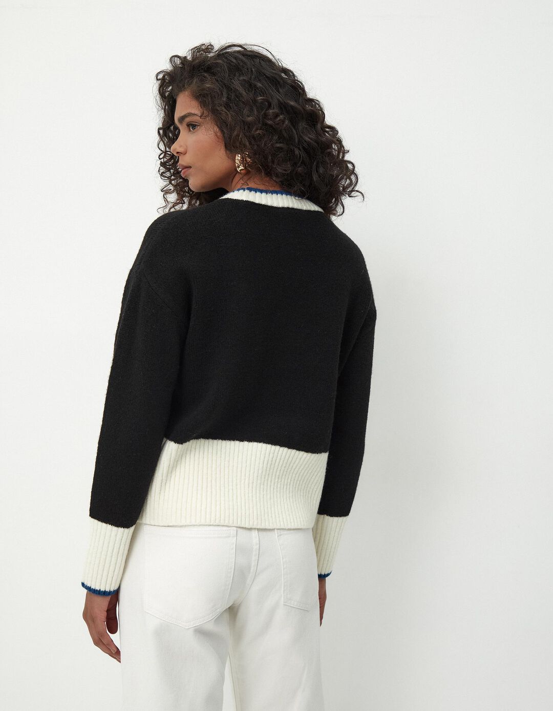 Camisola de Malha Blocos de Cor Mistura de Lã, Mulher, Preto